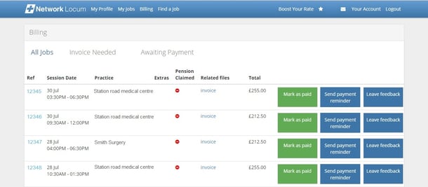 Network Locum (now Lantum) billing page